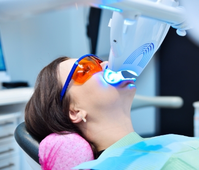 Woman getting professional teeth whitening